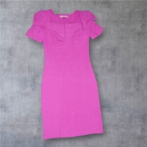 Betsey Johnson Magenta Mini Dress – Puff Sleeve Sweetheart Neck – Made in USA S